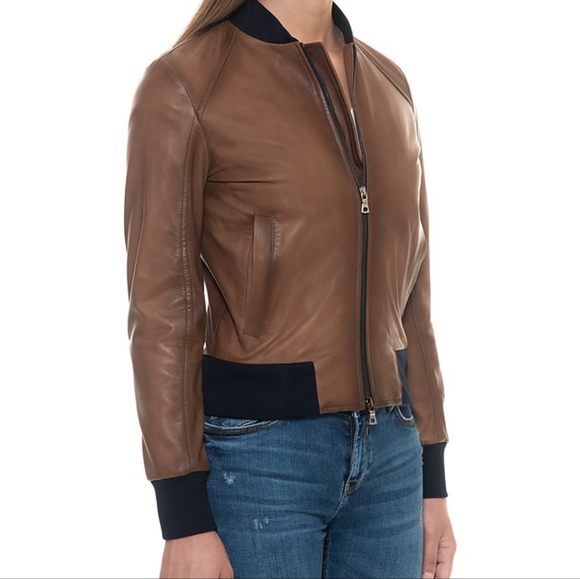 Women Lamb Leather Bomber Jacket - Picture 2 of 3